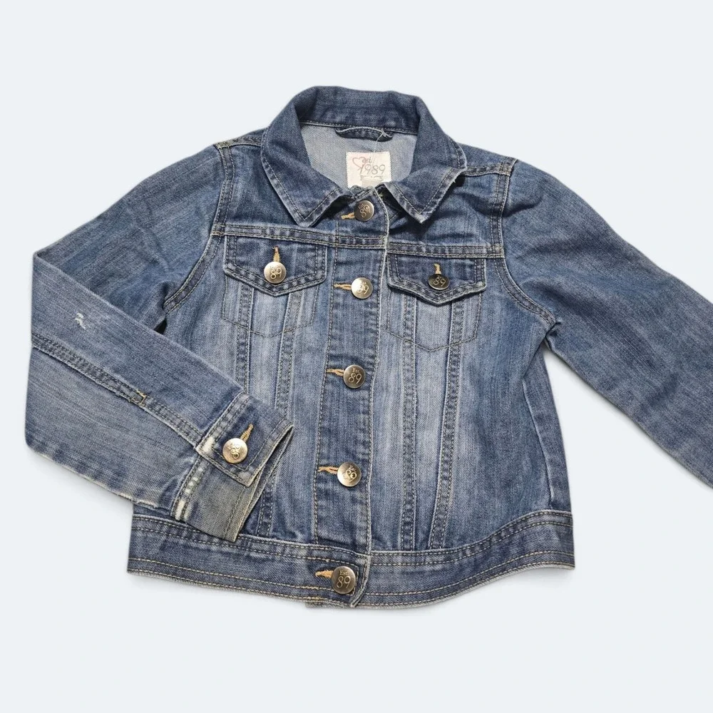 Girls Denim Jacket Blue Medium Wash Est 1989 Size 5/6
